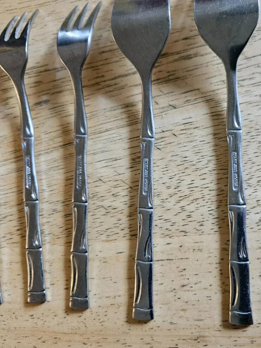 Vintage Bamboo Flatware Lot 7 Stainless Korea Dinner Dessert Seafood Forks s1